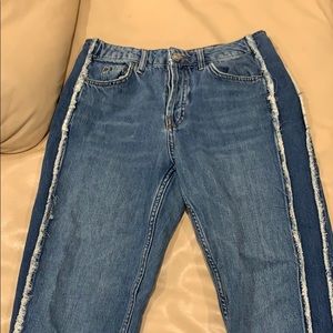 Blue wash abstract cropped ankle jeans